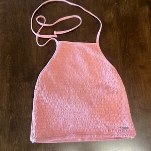 Hollister Pink Smocked Front Halter Crop Tank with Back Tie Medium